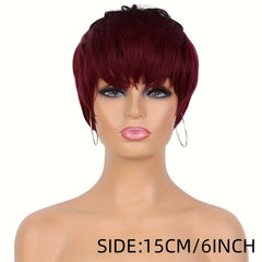 Ombre Red Short Layered Wig Natural Synthetic Curly Wave Wig