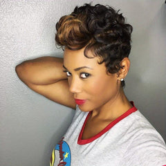 Ombre Red Short Layered Wig Natural Synthetic Curly Wave Wig