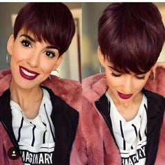 Ombre Red Short Layered Wig Natural Synthetic Curly Wave Wig