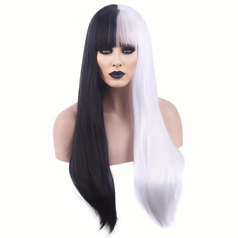 Rainbow Long Straight Wig Synthetic Wig With Bangs Cosplay Wig For Halloween