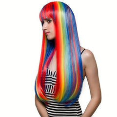 Rainbow Long Straight Wig Synthetic Wig With Bangs Cosplay Wig For Halloween