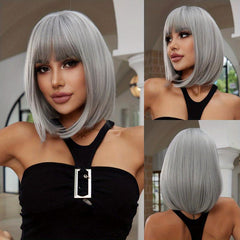 Short Bob Wig Highlights Wig With Bang And Mixed Curly Hair