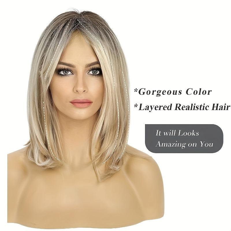 Layered Long Straight Wig with Bangs Synthetic Wig Heat Resistant