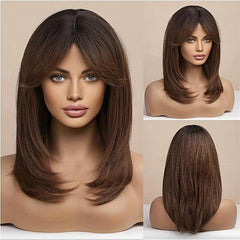 Layered Long Straight Wig with Bangs Synthetic Wig Heat Resistant