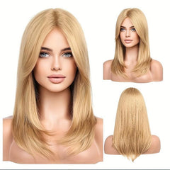 Layered Long Straight Wig with Bangs Synthetic Wig Heat Resistant