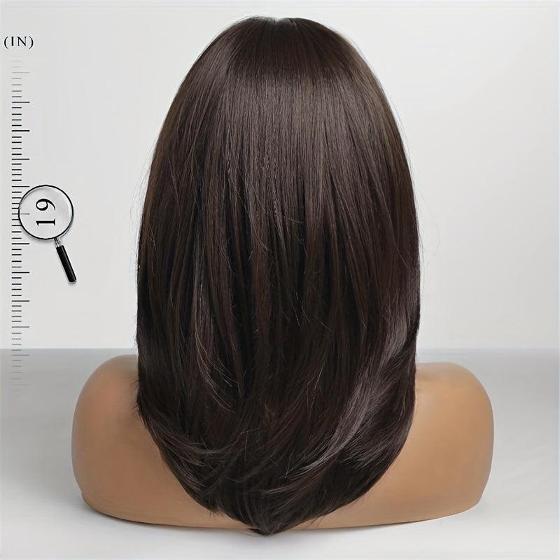 Layered Long Straight Wig with Bangs Synthetic Wig Heat Resistant