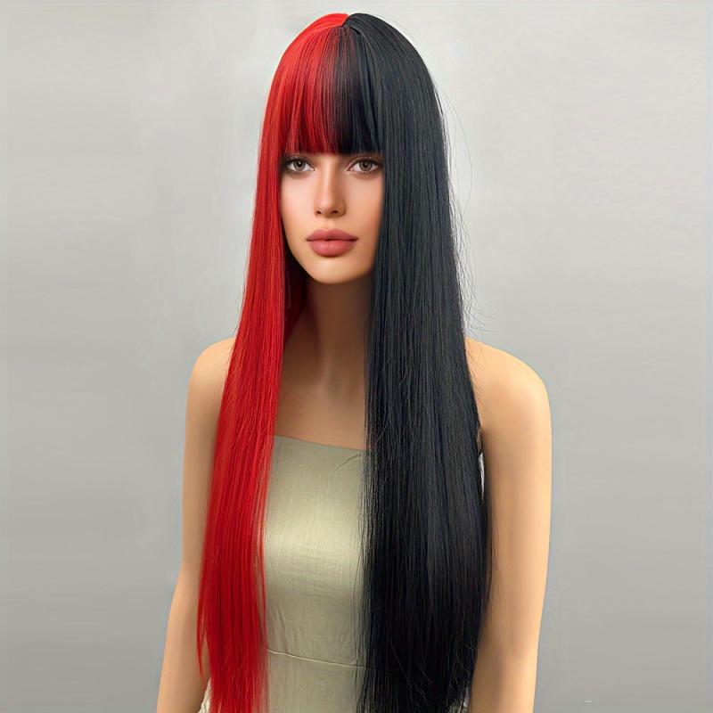 Long Straight Synthetic Wig Bob Wig Middle Part Heat Resistant