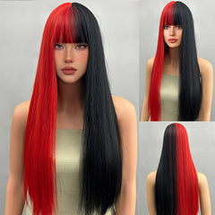 Long Straight Synthetic Wig Bob Wig Middle Part Heat Resistant