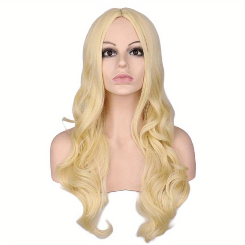 Princess Blonde Wavy Wig Synthetic Curly Wig with Side Bangs for Women