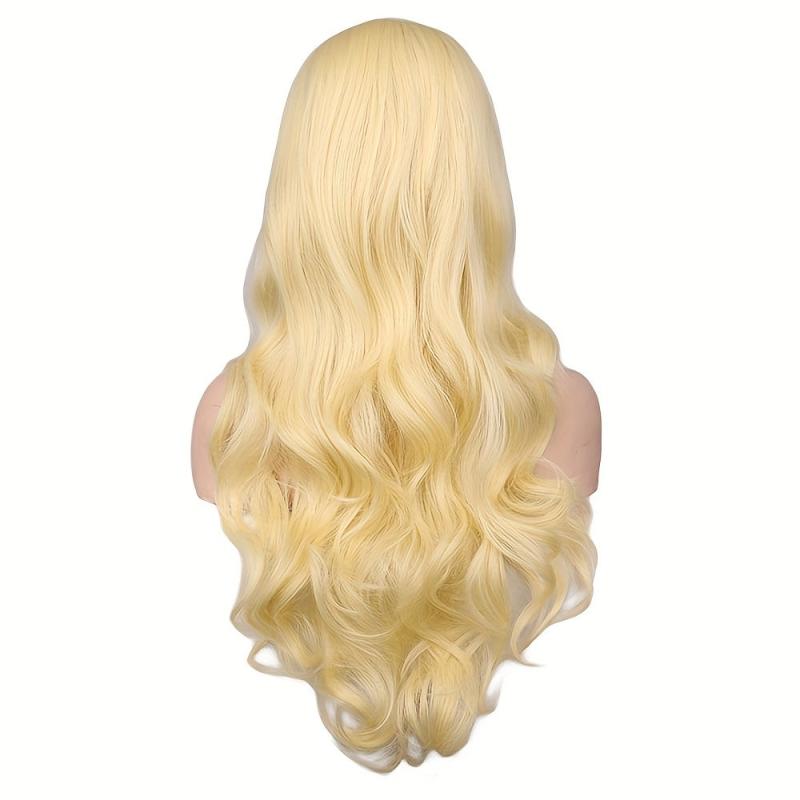 Princess Blonde Wavy Wig Synthetic Curly Wig with Side Bangs for Women