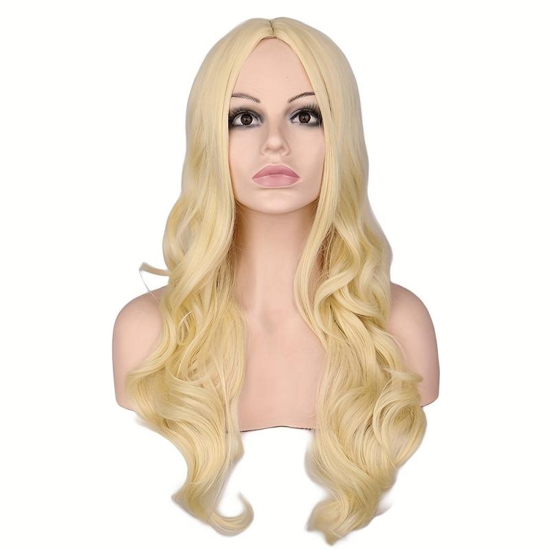 Princess Blonde Wavy Wig Synthetic Curly Wig with Side Bangs for Women