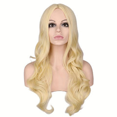 Princess Blonde Wavy Wig Synthetic Curly Wig with Side Bangs for Women