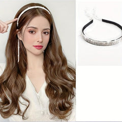 Long Curly Headband Wigs Synthetic Curly Wavy Hair Band Brown