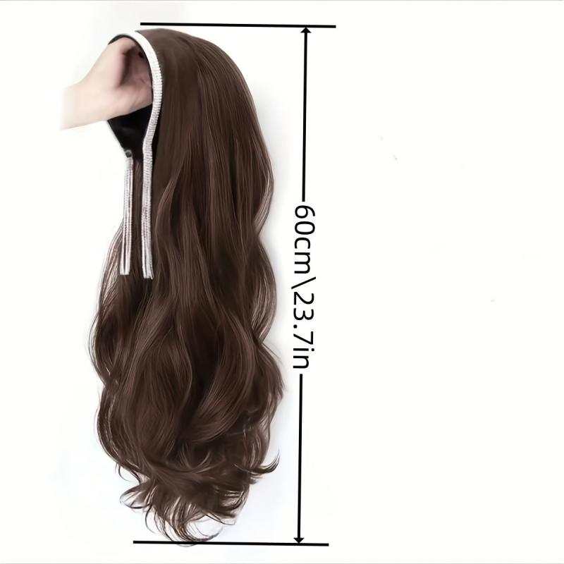 Long Curly Headband Wigs Synthetic Curly Wavy Hair Band Brown