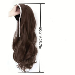 Long Curly Headband Wigs Synthetic Curly Wavy Hair Band Brown