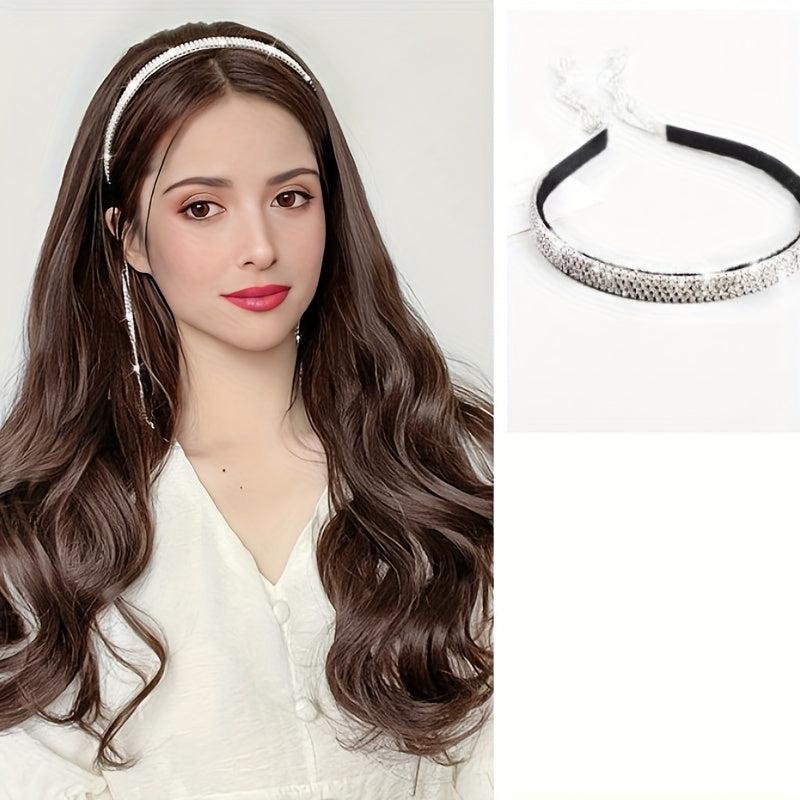 Long Curly Headband Wigs Synthetic Curly Wavy Hair Band Brown
