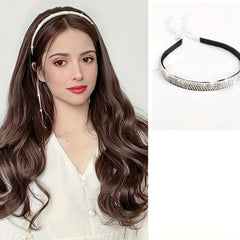 Long Curly Headband Wigs Synthetic Curly Wavy Hair Band Brown