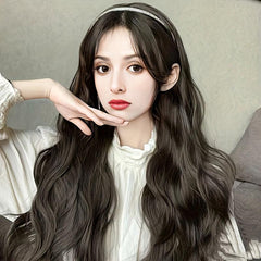 Long Curly Headband Wigs Synthetic Curly Wavy Hair Band Brown
