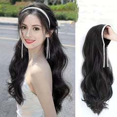 Long Curly Headband Wigs Synthetic Curly Wavy Hair Band Brown