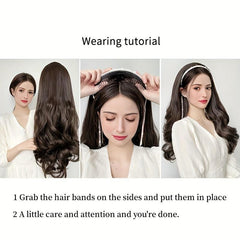 Long Curly Headband Wigs Synthetic Curly Wavy Hair Band Brown