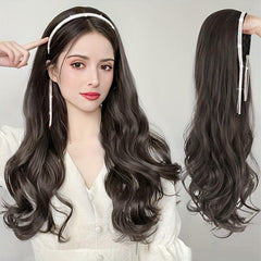 Long Curly Headband Wigs Synthetic Curly Wavy Hair Band Brown