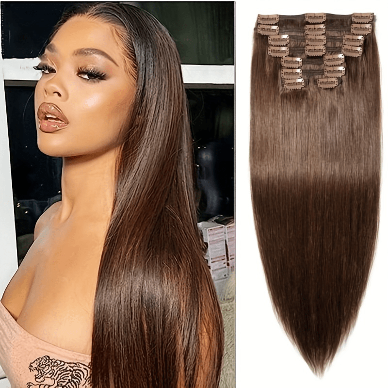 8 Pcs Clip In 4 Long Straight Hair Extensions Human Hair Brazilian Virgin Hair