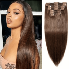8 Pcs Clip In 4 Long Straight Hair Extensions Human Hair Brazilian Virgin Hair
