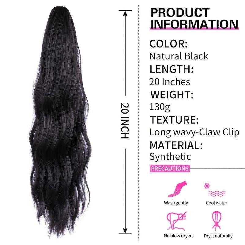 Long Wavy Claw Clip Ponytail Extension for Women Soft Daily Use