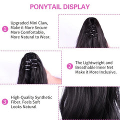 Long Wavy Claw Clip Ponytail Extension for Women Soft Daily Use