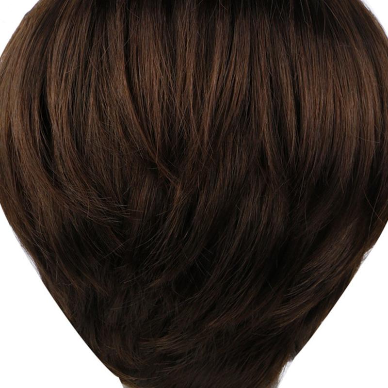 Brown Pixie Cut Wig with Bangs Heat Resistant Synthetic Hair for Women