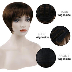 Brown Pixie Cut Wig with Bangs Heat Resistant Synthetic Hair for Women