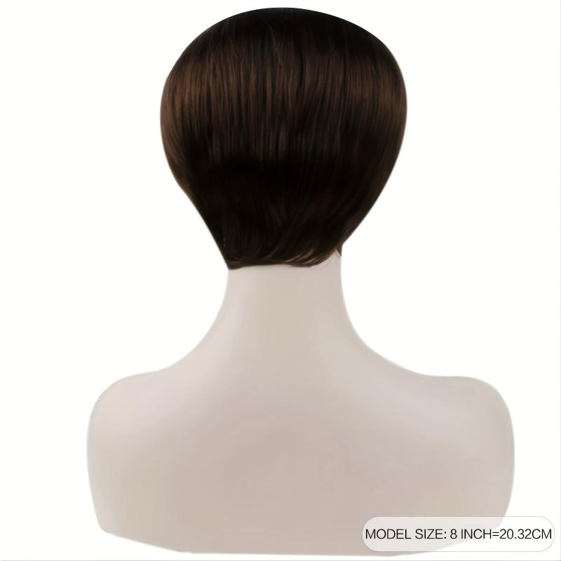 Brown Pixie Cut Wig with Bangs Heat Resistant Synthetic Hair for Women
