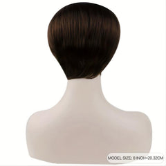 Brown Pixie Cut Wig with Bangs Heat Resistant Synthetic Hair for Women