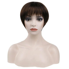 Brown Pixie Cut Wig with Bangs Heat Resistant Synthetic Hair for Women