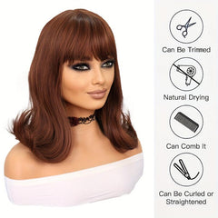 Short Bob Brown Wig with Bangs for Women