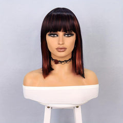Short Bob Brown Wig with Bangs for Women