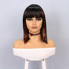Short Bob Brown Wig with Bangs for Women