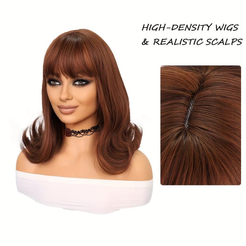 Short Bob Brown Wig with Bangs for Women