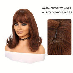 Short Bob Brown Wig with Bangs for Women