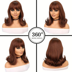Short Bob Brown Wig with Bangs for Women