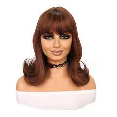 Short Bob Brown Wig with Bangs for Women