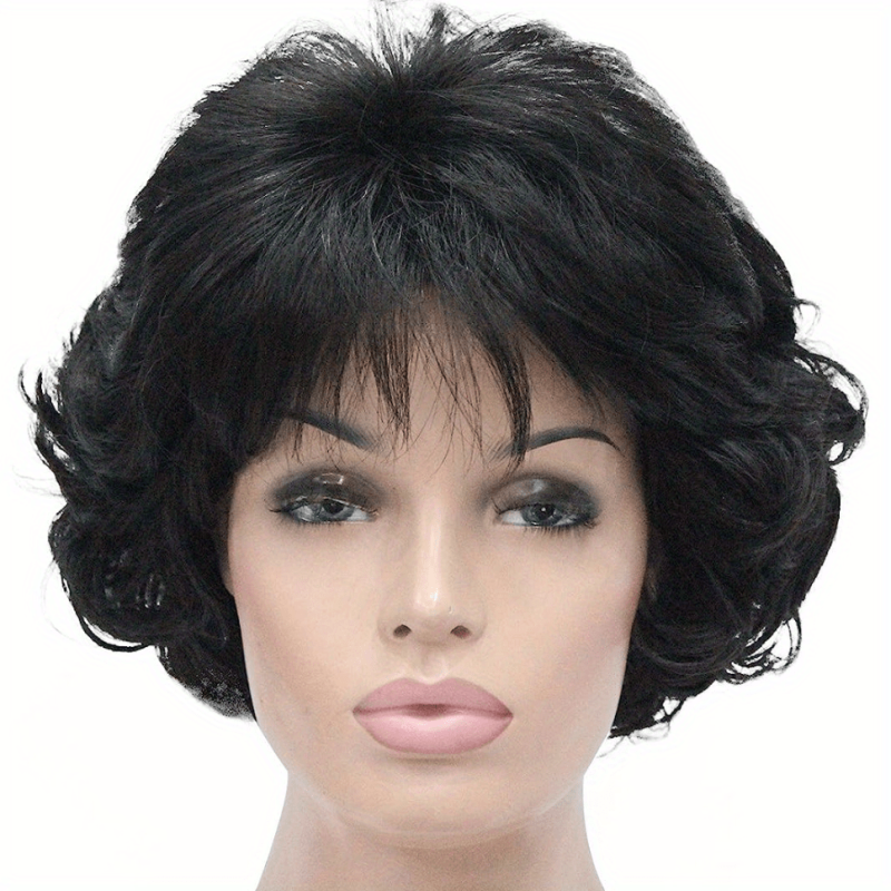 Short Curly Wavy Wig With Hair Bangs Synthetic Brown Hair Wigs For Women