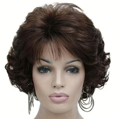 Short Curly Wavy Wig With Hair Bangs Synthetic Brown Hair Wigs For Women