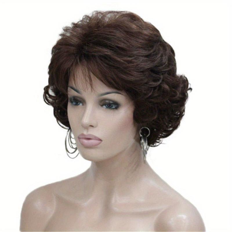 Short Curly Wavy Wig With Hair Bangs Synthetic Brown Hair Wigs For Women