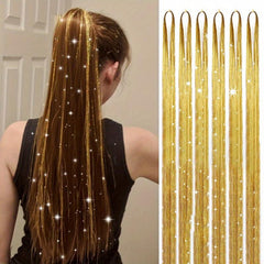 6Pcs Glitter Tinsel Hair Extensions Sparkling Hair Strands Kit Silver