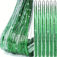 6Pcs Glitter Tinsel Hair Extensions Sparkling Hair Strands Kit Silver