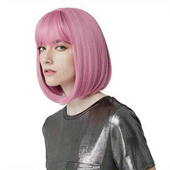 25 4 Cm Short Bob Wigs With Bangs Synthetic Straight Hair Wigs For Women