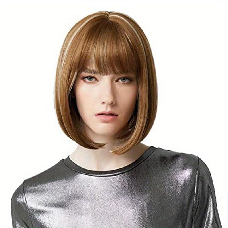 25 4 Cm Short Bob Wigs With Bangs Synthetic Straight Hair Wigs For Women
