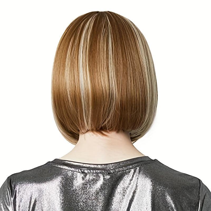 25 4 Cm Short Bob Wigs With Bangs Synthetic Straight Hair Wigs For Women