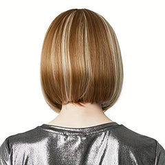 25 4 Cm Short Bob Wigs With Bangs Synthetic Straight Hair Wigs For Women